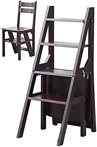 ACLips Wooden Folding Ladder Chair Step Ladder New Four layer Solid Wood Ladder Chair Modern Home Dual use Ladder Stool Wooden Ladder Folding Dining Chair Ladder Stool Staircase stool (Wh