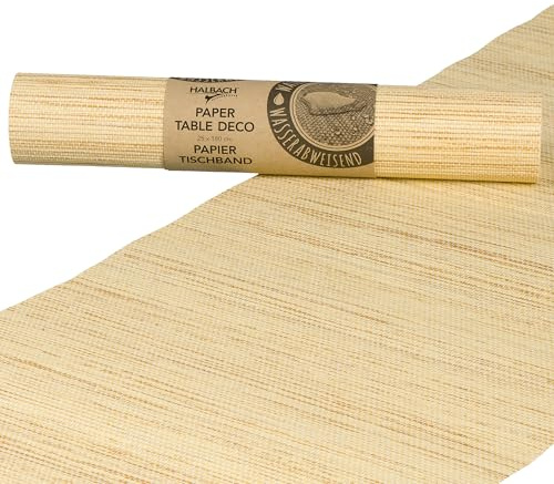 Halbach Papier-Tischband, 25 cm x 1,80 m, Bast | Tischläufer mit wasserabweisender Imprägnierung, wasserfest und abwaschbar, für Tischdekoration im Freien geeignet