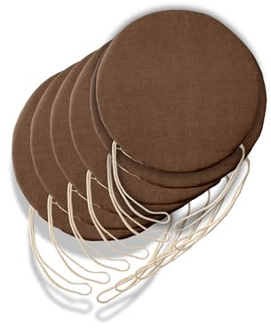 6 runde Sitzkissen für Küchenstuhl, abnehmbarer Bezug, Stuhlkissen mit Bändern, hergestellt in Italien, Dicke 3 cm, Dekoration für Zuhause (Braun, Durchmesser 40 cm)