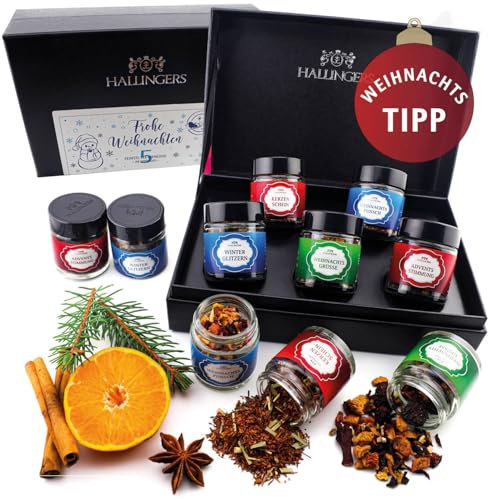 Hallingers Frohe Weihnachten White Christmas - Weihnachtliche 5 Sorten Tee Geschenkset mit Box vegan, Geschenk zur Weihnacht und im Advent (Set) - Geschenkideen Weihnachten & Geschenke Adventskalender