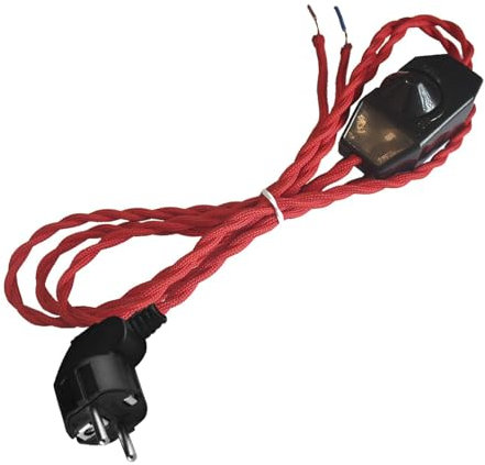 FSLiving Câble textile à 2 fils, câble de lampe de 2,5 m de long, interrupteur marche/arrêt et prise, câble tressé pour ventilateur, lampe, lampe de nuit, rouge