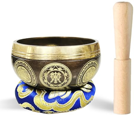 REGIS Tibetisches Klangschalen-Set, Achtsamkeit und Stressabbau, Zen-Dekor, Handgefertigte Schale aus Nepal für Heilung und Achtsamkeit (Braun, 7,6 cm)