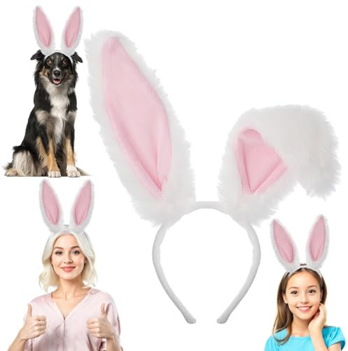 WY LIGHTING LEVEL Stirnband mit Hasenohren, süßes Langes Haarband mit Hasenohren, Make-up-Stirnband für Partys, Cosplay-Kostüme für Rollenspiele, Geburtstagsgeschenke, Weihnachten Party (Weiß-Rosa)