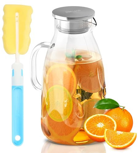 SUSTEAS 3.0 Liter 101 Unzen Wasserkaraffe, Glaskaraffe mit Deckel aus Borosilikatglas, Mundgeblasene Glaskaraffe, Wasserkrug, Glaskrug Benutzt für Eistee Heißes Kaltes Wasser Milch Kaffee Wein
