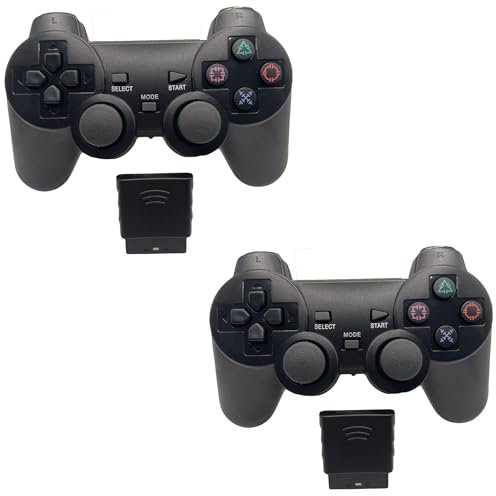Genérico 2x Mando PS2 inalambrico, joystick integrado de doble vibracion 2.4G Gamepad compatible con PS2 y Psone / PS1 negro