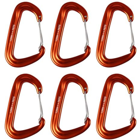 6 Stück Karabinerhaken, Karabiner - Favofit 12KN Karabiner Groß, Schwerlast Alu Karabinerhaken Schlüsselanhänger, Belastbarkeit, D Form Karabiner Set für Camping Hängematte Hundeleine Camping Reisen