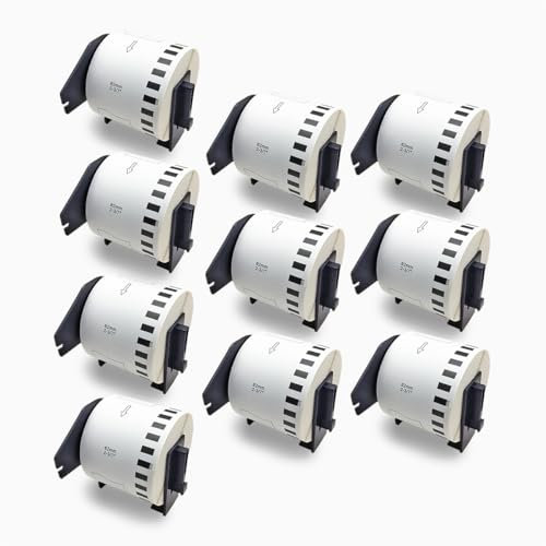 GROF - 10 Rollen DK-22205 Endlosetiketten kompatibel mit Brother – 62mm x 30,48m, selbstklebende Papierrolle für QL-Serie QL-500 QL-700 QL-800, ideal für Versandetiketten