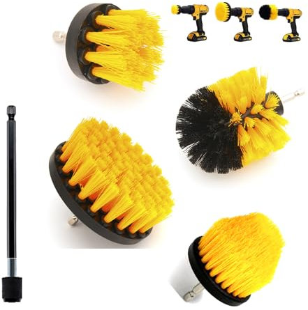 Brochas de taladro eléctricas para limpieza, para limpiar suelos domésticos y empresas, ladrillos, inodoros, bañeras, lavabos, coches, etc. (amarillo)