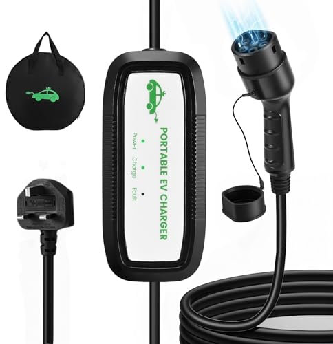 EVJUICION EV Charger Cable Type 2 to 3 Pin Plug 10M, 10A 3 Pin EV Charger Electric Car Charger, 2.3kW Type 2 Charging Cable 3 Pin IP67/IP54 with LED Indicators&Bag, for Type 2 EVs&PHEVs