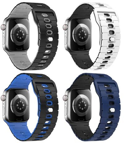 MoKo 4Piezas Banda Oceánica Compatible con Apple Watch Apple Watch Ultra 3/2/1 49mm,S11/S10 46mm,9/8/7 45mm,SE3/SE2/SE/6/5/4 44mm,3/2/1 42mm, Correa Silicona Ajustable con Conector Metálico, Color A
