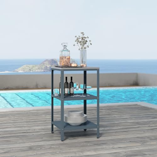 casa.pro Outdoor Standregal Bolognano Dunkelgrau/Silber matt Gartenregal für Grill und Camping 92 x 50 x 50 cm für Drinnen und Draußen mit 3 Ablagen