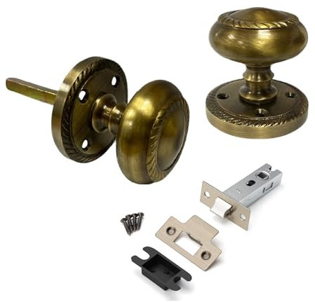 Golden Grace Georgian Anique Brass Mortice Sprung Door Knob Set Pack Pair Latch Ball Bearing Hinges (Door Knob with Latch)