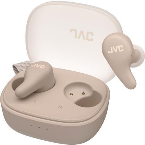 JVC Gumy Premium Auriculares Bluetooth True Wireless con Cancelación de Ruido, Bluetooth 5.4, Modo Ambiente, Baja Latencia, 26h batería, Estuche Translúcido USB-C, Marrón Mocha - HA-A23T-T