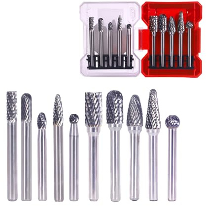 CSOOM Hartmetall Frässtifte Set Hartmetallfräser,10 Stück Wolframcarbid Fräser Schaftfräser Schleifkopf，Für Holzbearbeitung, Schnitzen, Polieren, Gravieren, Bohren