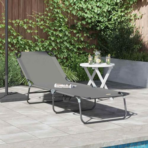 Holamys Faltbare Sonnenliege Grau, 600D Oxford-Stoff, Tragbarer Tanning Chair für Outdoor-Entspannung, Pool Lounge Chairs, Chaise Lounge Outdoor