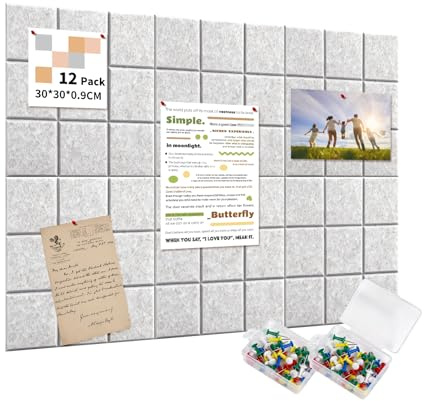AsmeSonic Große Filz Pinnwand Selbstklebend 120x90cm, 12 Stück Silber | Filzboard Memotafeln mit 70 Pinnnadeln, Selbstklebend Bulletin Board für Büro Küche, Fotos Memos Wanddekoration, Silbergrau