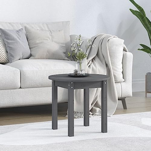 Tonture Couchtisch Grau Ø 45x40 cm, Massivholz Kiefer, runder Beistelltisch für Wohnzimmer, moderner Holztisch, rustikales Design für Zuhause