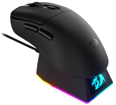 Redragon M998 Lightweight Wireless Gaming Mouse with RGB Magnetic Charging Dock, BT/2.4G Wireless/Wired Optical Mice, 24000 DPI, 5 Programmable Buttons for PC/Mac, Black
