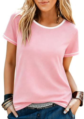Terecey T Shirt Femme Col Rond Manches Courtes Coupe Droite pour Été | Matière Douce et Respirante, Liberté de Mouvement, Silhouette Équilibrée, Travail Informel, Sorties et Vacances
