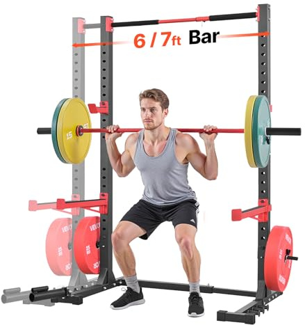 VEVOR Power Cage Rack, Multifunctional Squat Rack for Home Gym, Width-Adjustable Workout Strength Training Equipment with 6 Band Pegs, Landmine Attachment & Safety Bars for Bench Press Squats Pull-Up