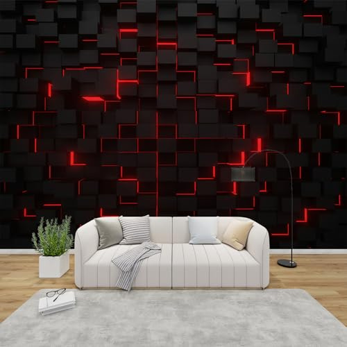AevuCub Tapete Optische Täuschung, Fototapete 3D Schlafzimmer, Tapeten Vliestapete Schwarz Rot Wohnzimmer, Wandtapete Kinderzimmer Gamer Wanddeko, Mustertapete Vlies 250 x 175 cm (B x H)