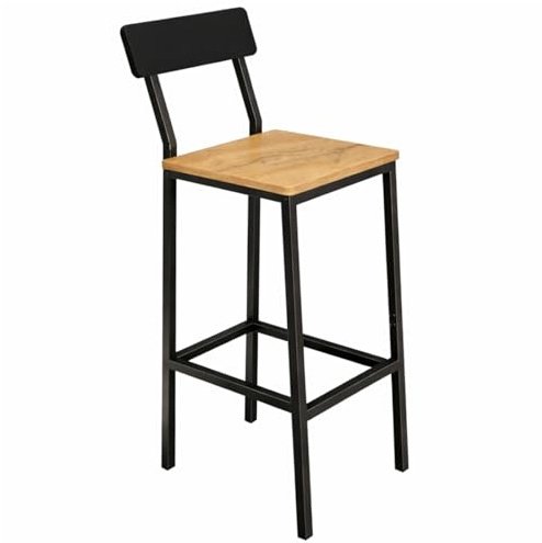 Begryf Barhocker 40 x 29,5 x 90 cm, Küchenhocker mit Rückenlehne, Hocker Industrial mit Holzoptik, Eichefarben, Metallgestell, Tresenhocker für Küche und Bar