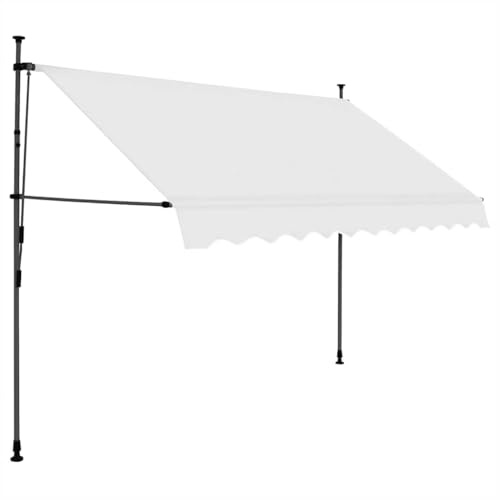 Einziehbare Markise Handbetrieben 250 cm Creme mit Solar LED Beleuchtung, Verstellbarer Sonnenschutz für Terrasse Balkon Fenster, Wetterfester Polyester Sonnensegel