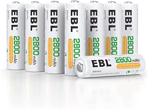 EBL 8PCS AA Piles Rechargeables Ni-MH 2800mAh Plus Haute Capacité, Piles AA R6 Rechargeables avec boîtes de Piles, Ultra Cycles de Recharge 1200 Tech