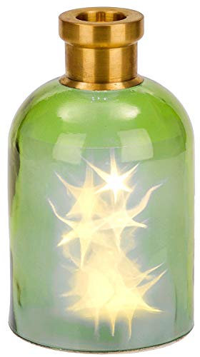 BRUBAKER Lichterflasche Magie mit 10 LED Sternen 24 cm Höhe Grün/Messing