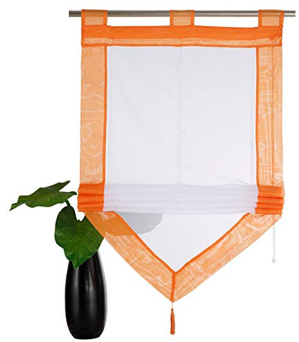 SIMPVALE Tenda a Pacchetto Finestre, Arancione 60 x 140 cm Tende Romana, Tende per Interni in Voile Trasparente con Decorazione con Nappe per Cucina, Bagno, Balcone