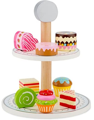 New Classic Toys 10622 Wooden Cake Stand Pretend Play Kids Cooking Simulation Educational Perception Toy for Preschool Age Toddlers Boys Girls, Wood, Multi Color