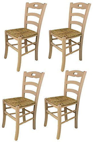 t m c s Tommychairs - Set 4 sillas Savoie para Cocina y Comedor, Estructura en Madera de Haya lijada, no tratada, 100% Natural y Asiento en Paja