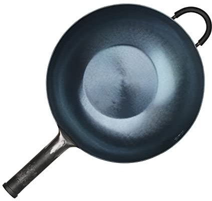 臻三环 ZhenSanHuan - Wok in ferro martellato a mano, adatto a induzione (manico in ferro con aiuto)
