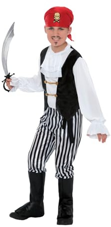 Smiffys Pirate Costume, Black & White with Shirt, Trousers, Bootcovers, Headscarf & Belt, Fancy Dress, Child Dress Up Costumes