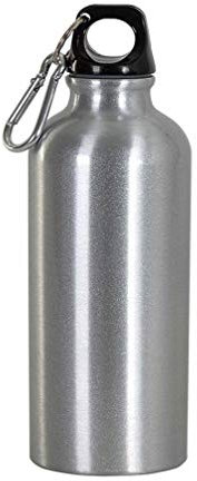 Borraccia in alluminio (400ml), con tappo in plastica e moschettone (argento)