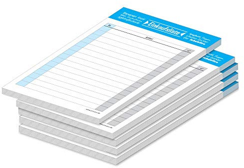 PRICARO Einkaufsliste Typo, magnetisch, blau, A6, 50 Blatt, 5 Stück