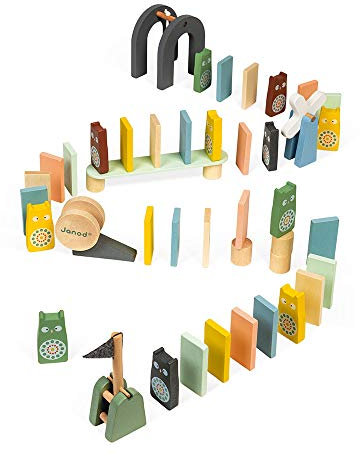 Janod - 28 Holzdominos Kollektion Sweet Cocoon - Baby- und Kleinkindspielzeug Farbe auf Wasserbasis - Geschicklichkeitsspiel Entwicklung von Feinmotorik und Konzentration - Ab 3 Jahren, J04404