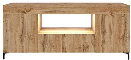 Selsey Gusto - TV-Lowboard/Fernsehschrank geschlossen mit 3 Türen/offenem Fach/LED-Beleuchtung, 137 cm breit (Eichefarben Lancaster)