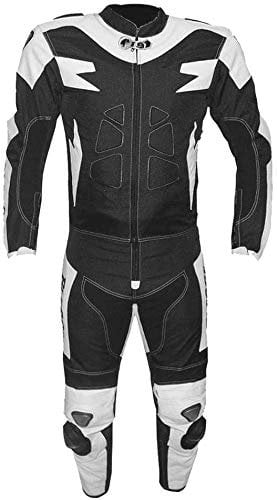 BI ESSE Motorradkombi Herren 2-teilig – Motorradanzug Leder & Textil, Jacke und Hose trennbar, verstellbar, atmungsaktiv, Touring & Racing geeignet (Weiß/Schwarz, L)