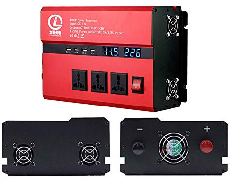 4000Pico W Inversor De Corriente 3 CA CC 12V A 220VACACIONES Transformador con 4 Puerto USB, para Portátil RV Camión Barco, Reproductor De DVD-12V