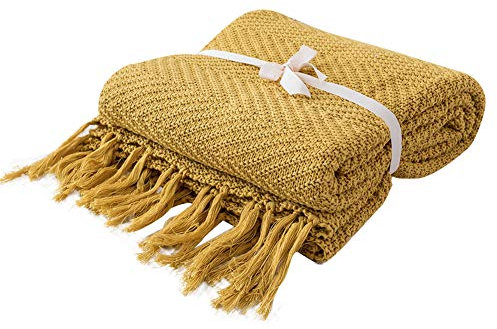Decke Werfen Strickdecke für Couch Sofa Bett gemütlich Baumwolle Sofa-Strickdecken Gemütliche Decke Schwer Decke werfen Gelb 130cmx170cm