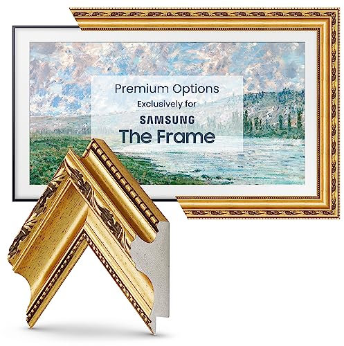 Frame My TV Cadre TV décoratif – Cadre intelligent doré orné compatible uniquement avec la télévision Samsung The Frame (50, compatible avec cadre TV 2021-2024)