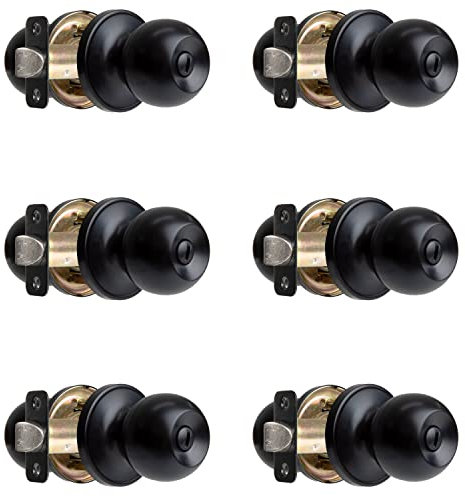 Crutello Türknauf für Schlafzimmer oder Badezimmer, Kugel-Stil, mattschwarz, innen mit Drehknauf, Türgriff, 6 Stück