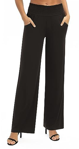 Urban CoCo Womens High Waist Flowy Palazzo Pants Elastic Waist Wide Leg Stretchy Straight Leg Dressy Casual Lounge Trousers (Black, XL)