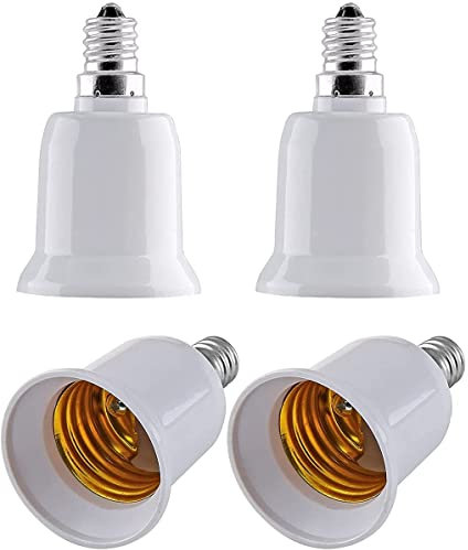 LATRAT 4 Stück E14 auf E27 Adapter Konverter, Lampen Sockel Konverter für LED,Glühlampen und CFL Lampen, Sockeladapter E14 zu E27 von Kleine auf Groß Gewinde weiß