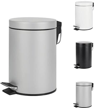 Home Treats Small Pedal Bin for Bathroom - 3L Stainless Steel Waste Bin With Lid, Soft Close Hinge, Removable Inner Bucket (Silver)