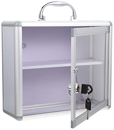 Healeved Lockable Medicine Storage Box 11.61 Inch Wall-Mounted Household Locking Case with Key for Secure Medication Organization and Portable Use