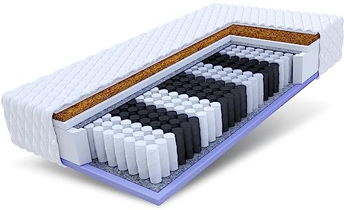 FDM Voyager Matratze 180x200 cm Taschenfederkern Höhe 24 cm Härtegrad H3 H4 7-Liegezonen Öko-Tex Allergikergeeignet Jersey Bezug Waschbar Kokosfaser-Einlage