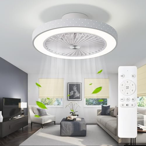 POWROL Ventilatore da soffitto con luce Ventilatore da soffitto a incasso con telecomando 48CM Ventilatore da soffitto a basso profilo con luce dimmerabile moderno a 6 velocità per il soggiorno