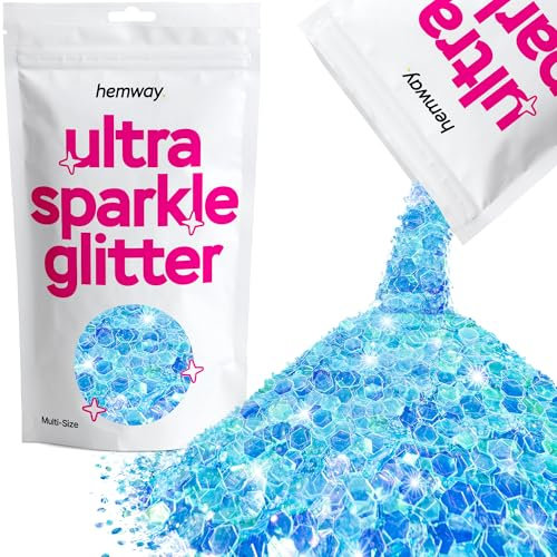 Hemway Ultra Sparkle Glitter - Grobstrick-Feinkosmetik-Glitter-Mix in mehreren Größen für Körper, Gesicht, Haare, Augen, Nail Art Festival, Basteln Tumbler - Babyblau Irisierend - 100g / 3.5oz